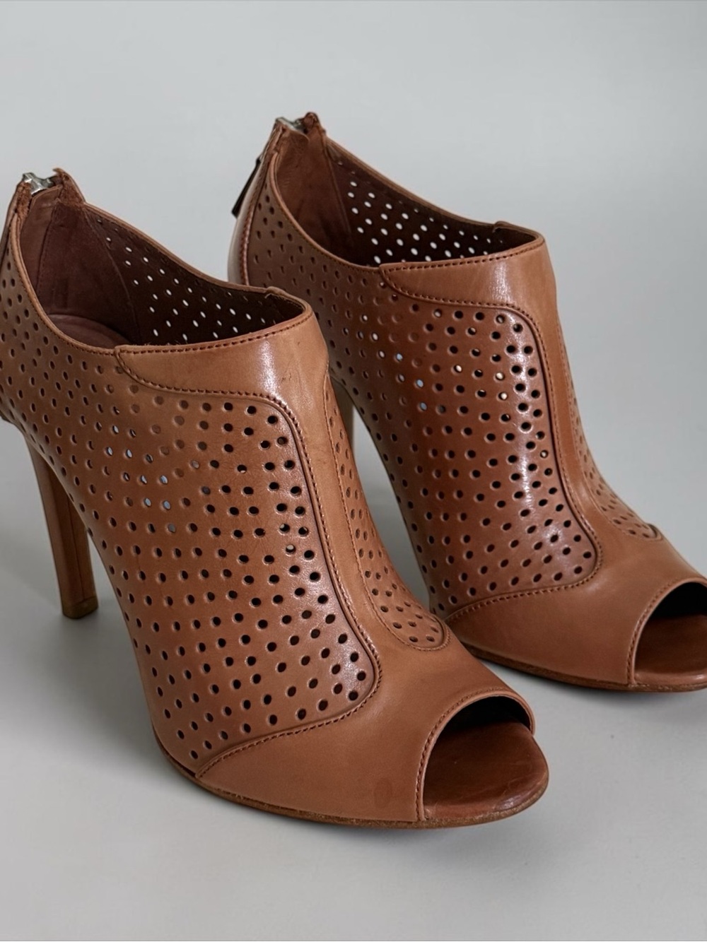 Authentic Prada Tan Perforated Peep-Toe High Heel Booties! Size 5.5 / 35.5 (EU) - Picture 9 of 14